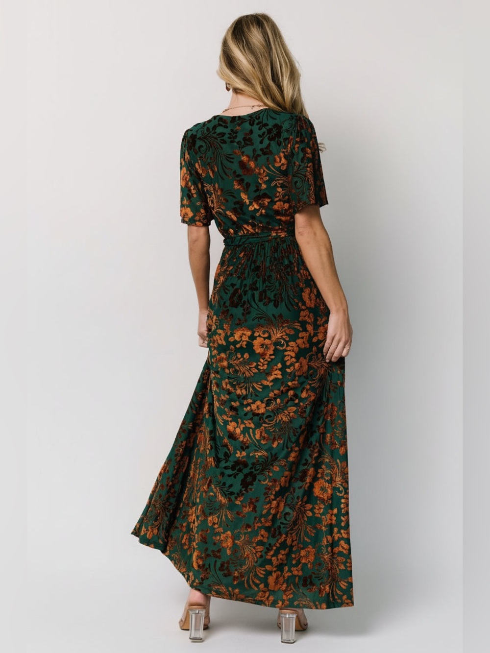 Baltic Born Uma Velvet Maxi Dress Jade Green Bronze Floral XL fall wedding guest - Picture 3 of 16
